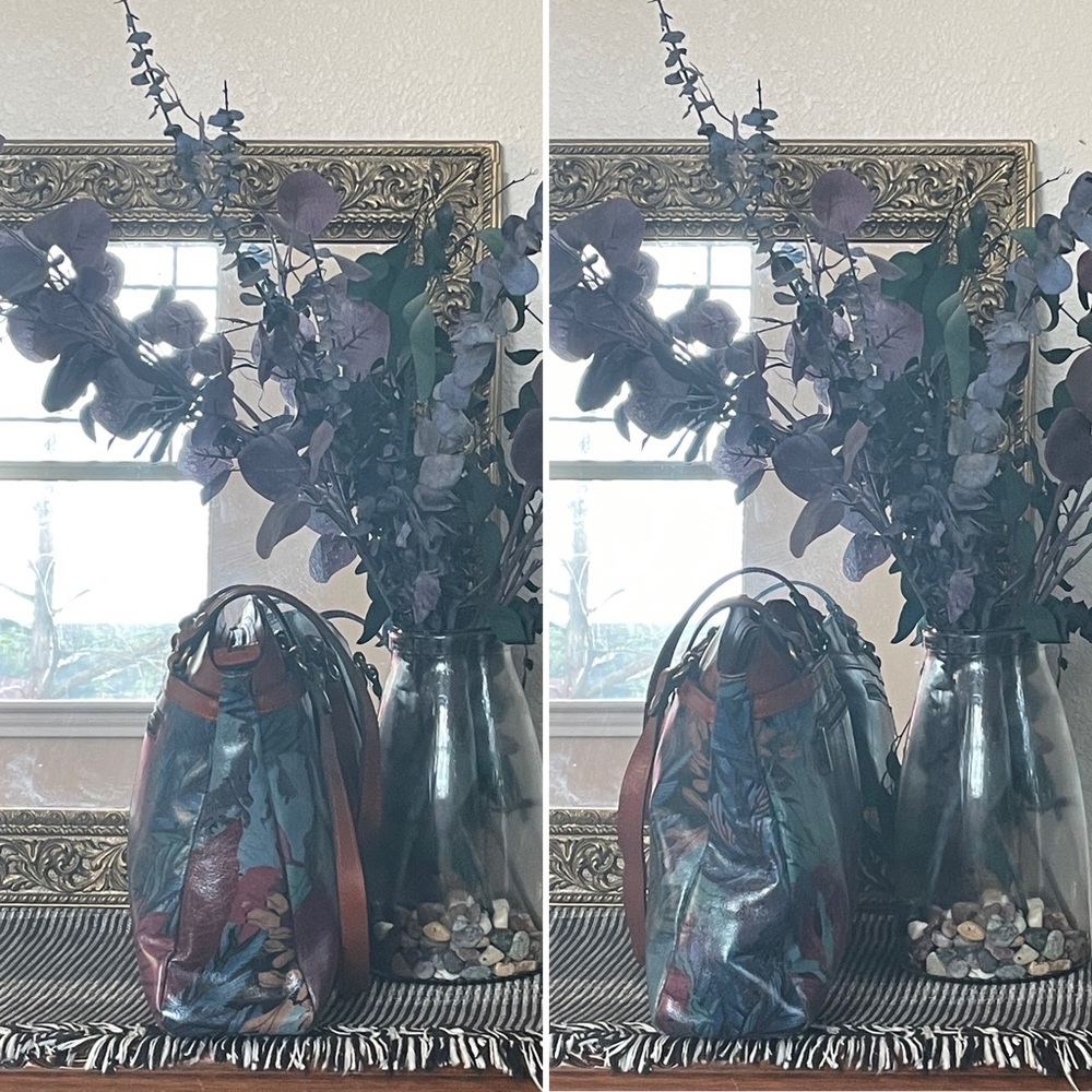 Patricia Nash Poppy Tote Blue Forest | Tropical Luxe Artsy Eclectic Dark Floral - Picture 8 of 16